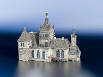 Ancient Castle Like Architecture With Stone Walls Pointed Towers And Intricate Roof Design 3d model