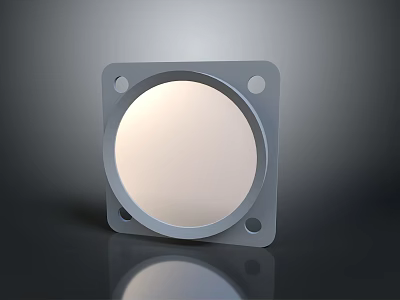 Square Metal Frame With Circular Transparent Disc And Four Mounting Holes 3d model