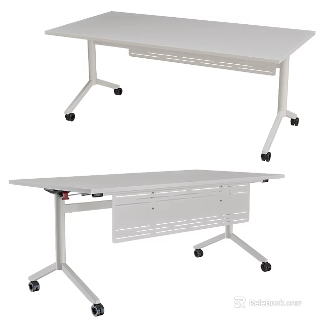 Mobile Office Desk With White Tabletop Metal Frame And Rolling Casters 3d model 
