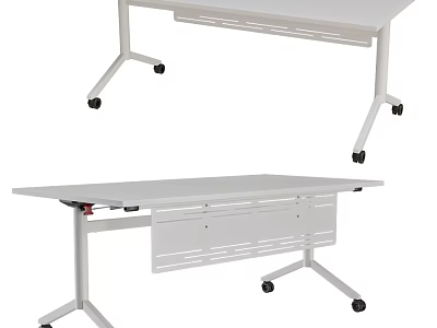 Mobile Office Desk With White Tabletop Metal Frame And Rolling Casters 3d model