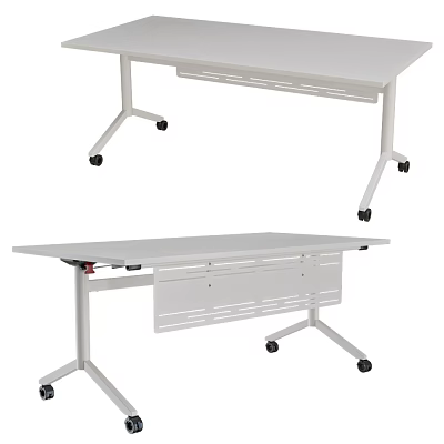 Mobile Office Desk With White Tabletop Metal Frame And Rolling Casters 3d model