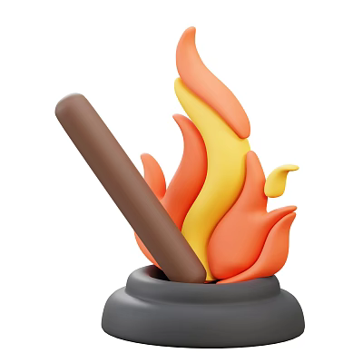 Creative Decorative Ornament Set With Black Container Burning Orange Yellow Flames And Brown Log 3d model