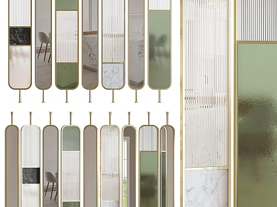 Modern Room Divider Design With Glass Panels Metal Frames And Green White Accents 3d model