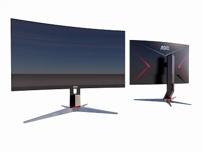 High Quality AOC Curved Gaming Monitors With Stylish Stand And Red Accents 3d model