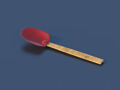 Red Spoon With Golden Handle For Daily Kitchen Cooking And Use 3d model