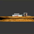 Model Display Scene With Green Stand Red Car Signboard And Sand Background
