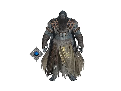 Mythical Horned Character And Creature With Armored Body Shaggy Fur And Crystal Pendant 3d model