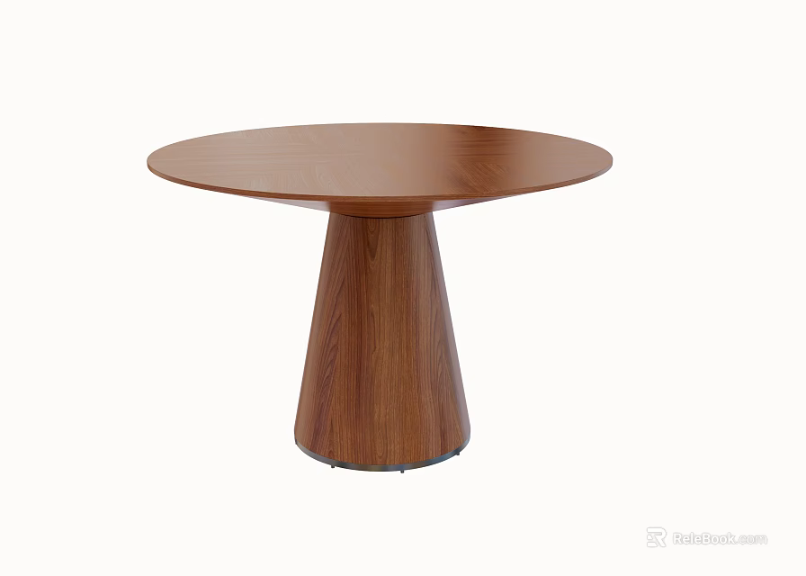 Modern Wooden Dining Table With Round Top And Conical Leg Structure 3d model