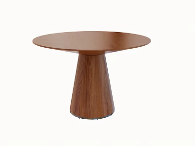 Modern Wooden Dining Table With Round Top And Conical Leg Structure 3d model