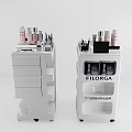 White Multi Drawer Cabinet With Perfume Bottles Cosmetics And Makeup Brushes