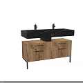 Modern Bathroom Vanity With Black Marble Top And Wooden Cabinet Drawers
