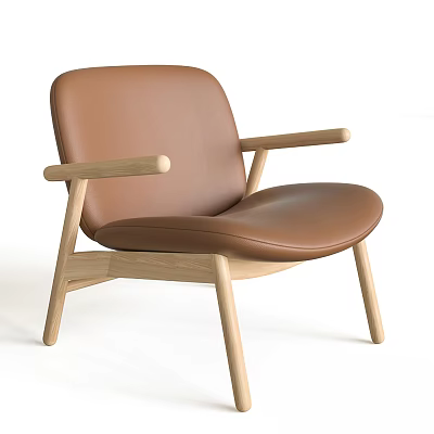Brown Leather Accent Chair With Wooden Frame Arms And Modern Simple Design 3d model