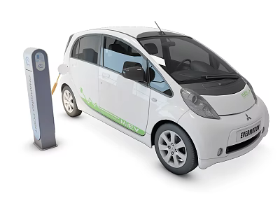 White Electric Car Being Charged at Charging Station with Green Accents 3d model