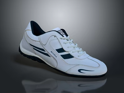 Stylish White Sports Sneakers With Blue Stripes White Laces And Black Sole 3d model