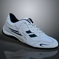 Stylish White Sports Sneakers With Blue Stripes White Laces And Black Sole