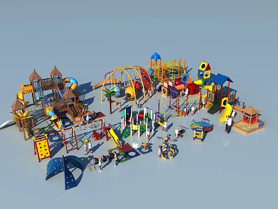 Diverse Playground Equipment With Slides Swings Climbing Frames And Sandpits For Kids Fun 3d model