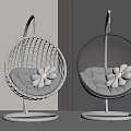Stylish Hanging Egg Chair With Black Frame Gray Cushion White Flower Cushions And Stand Base