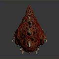 3D Model Red Spiked Creature Character with Fangs Tongue Out and Metal Restraints