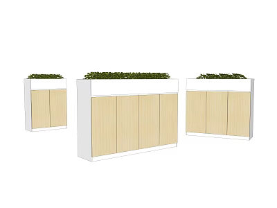 Modern Wooden Bookcase Design Featuring Green Plants On Top And Sleek Finish 3d model