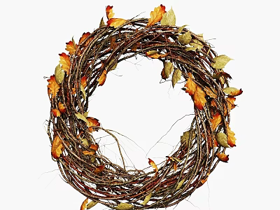 Natural Decorative Wreath Made With Vine And Orange Yellow Leaves 3d model