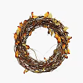 Natural Decorative Wreath Made With Vine And Orange Yellow Leaves