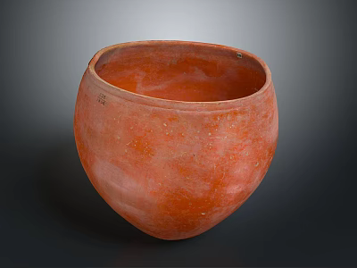 Artisan Hand Carved Orange Terracotta Pottery Vessel With Textured Surface 3d model