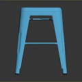 Blue Square Metal Stool With Top Hole And Crossbar Legs Design