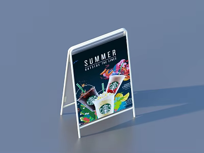 Outdoor Promotional Signboard Displaying Summer Special Drink Images with Colorful Graphics 3d model
