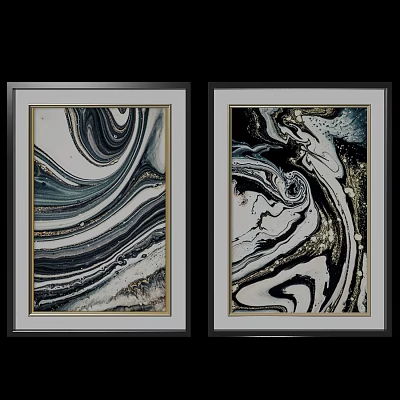 Two Black Framed Decorative Paintings With Black And White Marble Swirl Texture 3d model Two Black Framed Decorative Paintings With Black And White Marble Swirl Texture 3d model