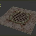 Rusted Red Square Metal Plate With Central Circular Grid And Surrounding Squares