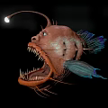 Giant Anglerfish With Bioluminescent Lure Sharp Teeth And Blue Fins On Dark Background