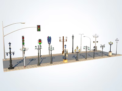 Outdoor Lights With Various Designs And Styles For Street And Outdoor Areas 3d model