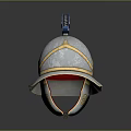 Ancient Warrior Helmet With Silver Body Gold Accents Blue Plume And Red Lining