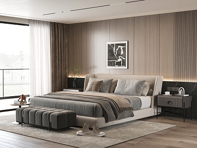 Minotti double bedroom bedside background wall bedside table leisure chair 3d model