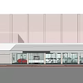 Car Dealership Showroom With Red White Green Luxury Cars And Front Desk Staff