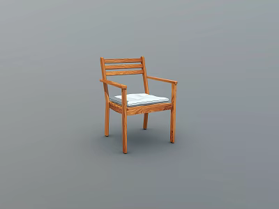 Natural Wooden Armchair With Light Cushioned Seat And Simple Armrest Design 3d model