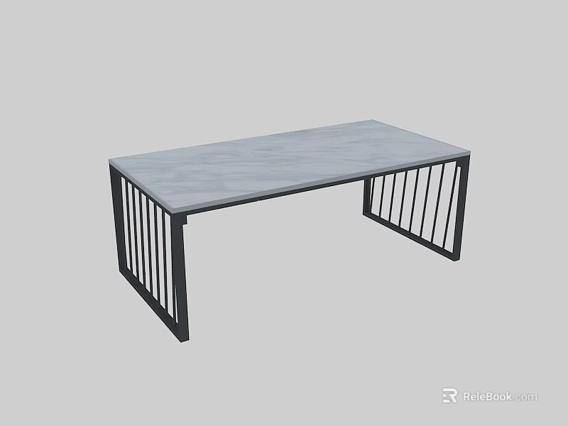 Modern Coffee Table With Gray Tabletop And Black Metal Frame Design 3d model