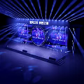 Modern Ballroom With Blue Lighting Stage Large Screens And Dance Vibe Lighting Effects