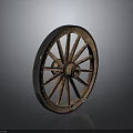Vintage Wooden Wheel With Metal Rim And Spokes On Dark Surface