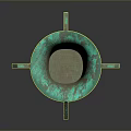 Ancient Turquoise Bronze Carved Sculpture With Intricate Patterns And Symmetrical Design