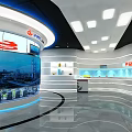 Modern Exhibition Hall Interior With Circular Display Platform And Blue Lighting 3d model