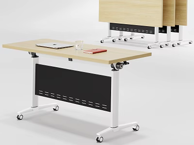 Mobile Stackable Conference Table with Light Wood Top Black Panel and Wheels 3d model