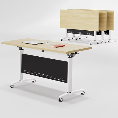 Mobile Stackable Conference Table with Light Wood Top Black Panel and Wheels 3d model