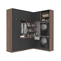 Modern Black Balcony Cabinet With Hanging Clothes Open Shelves And Double Washing Machines