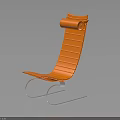 Modern Orange Chair With Curved Backrest And Metal Frame Sleek Design