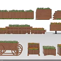 Wooden Tree Planters in Various Styles and Sizes with Green Plants