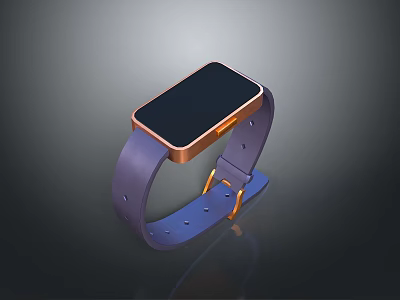 Modern Stylish Smart Bracelet With Blue Strap Copper Frame And Black Screen 3d model