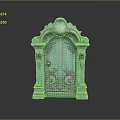 Turquoise Ornate Carved Door With Arched Top Decorative Patterns And Reflection On Shiny Surface