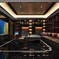 Luxury KTV Lounge With Large Screen Leather Sofas Marble Floor And Wine Racks 3d model