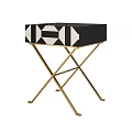Modern Bedside Table With Black White Geometric Pattern Top And Gold Cross Legs 3d model